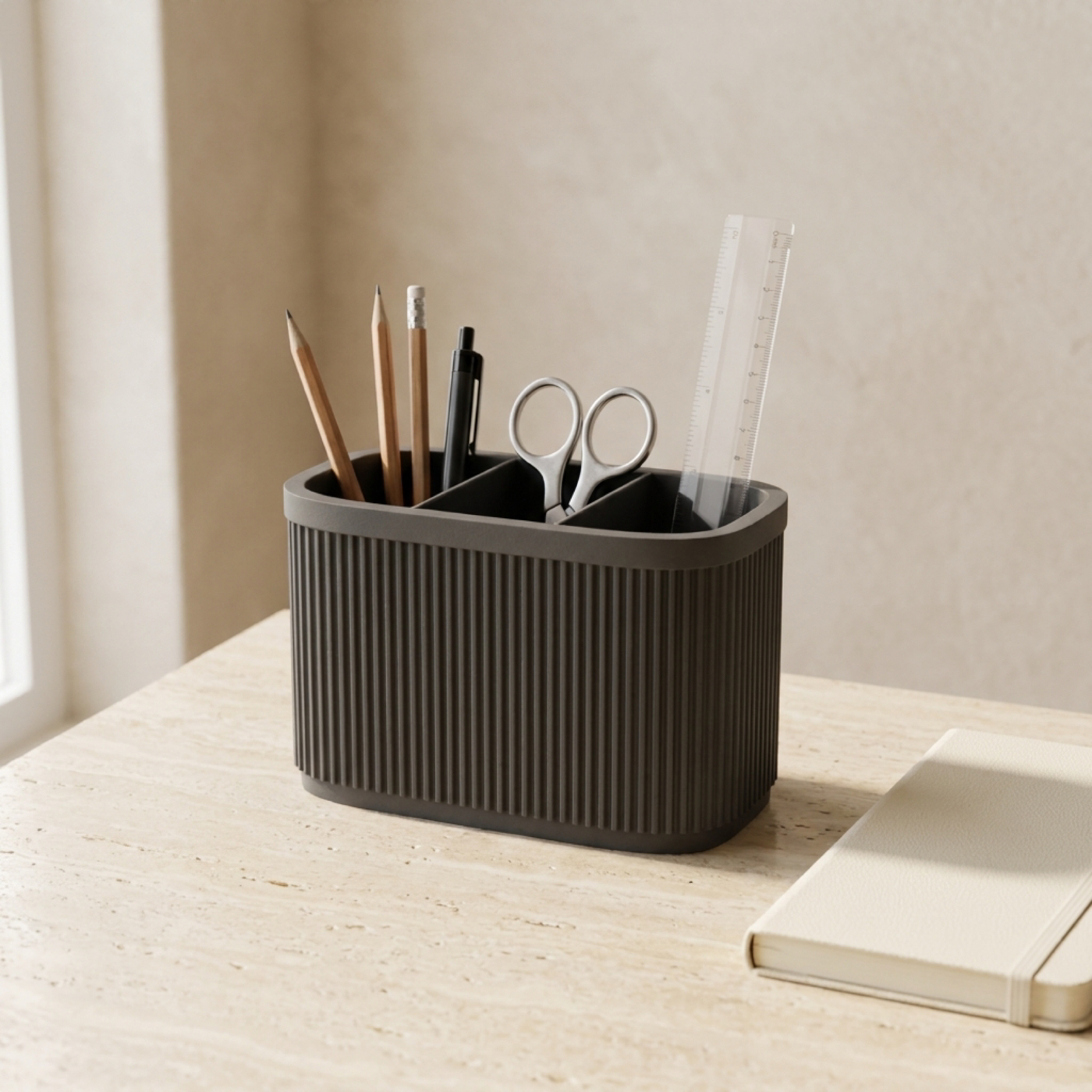 Ribbed Pen Holder 3 Compartments in Ribbed Pen Holder 3 Compartments, lifestyle photo