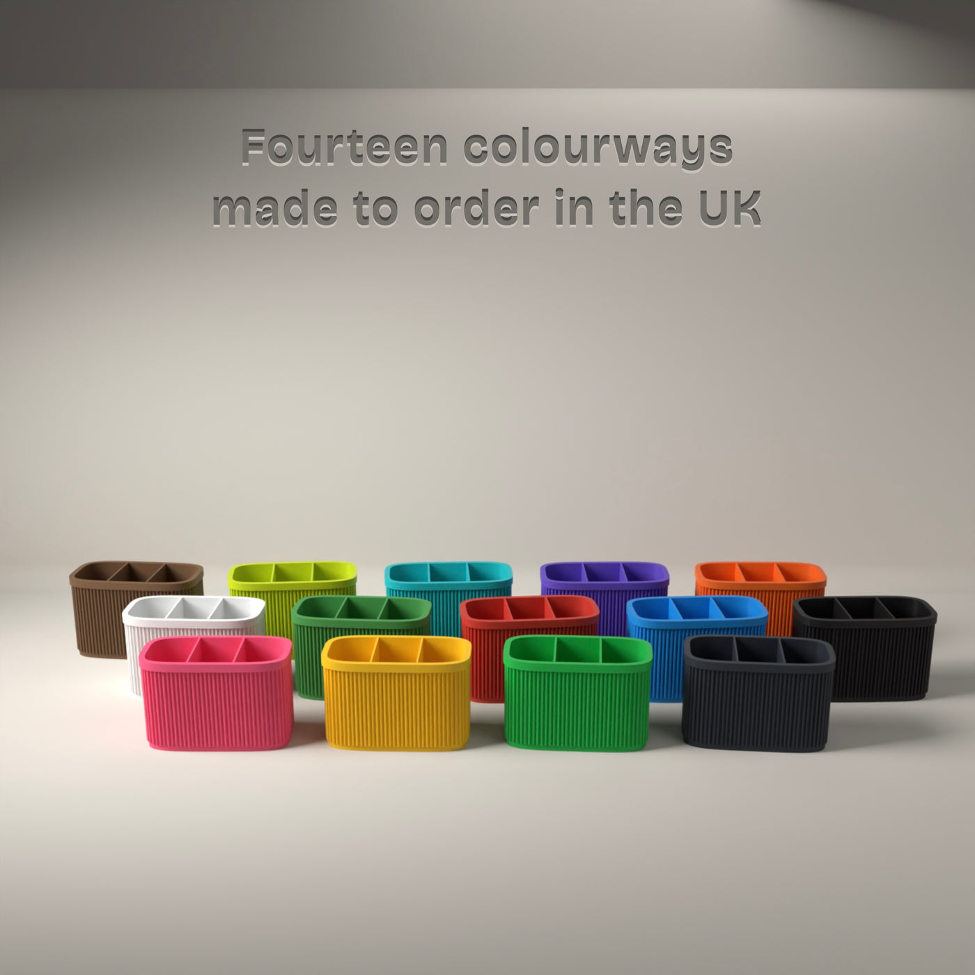 Ribbed Pen Holder 3 Compartments in Available in fourteen colours, made to order in the UK