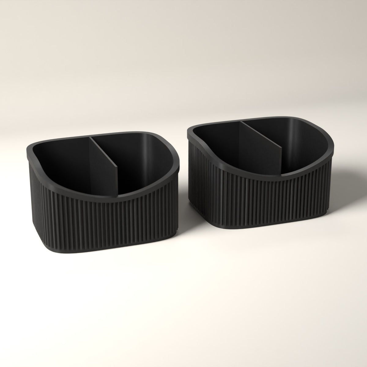 Small Ribbed Makeup Organiser Caddies for Vanity Storage, Set of 2 in black