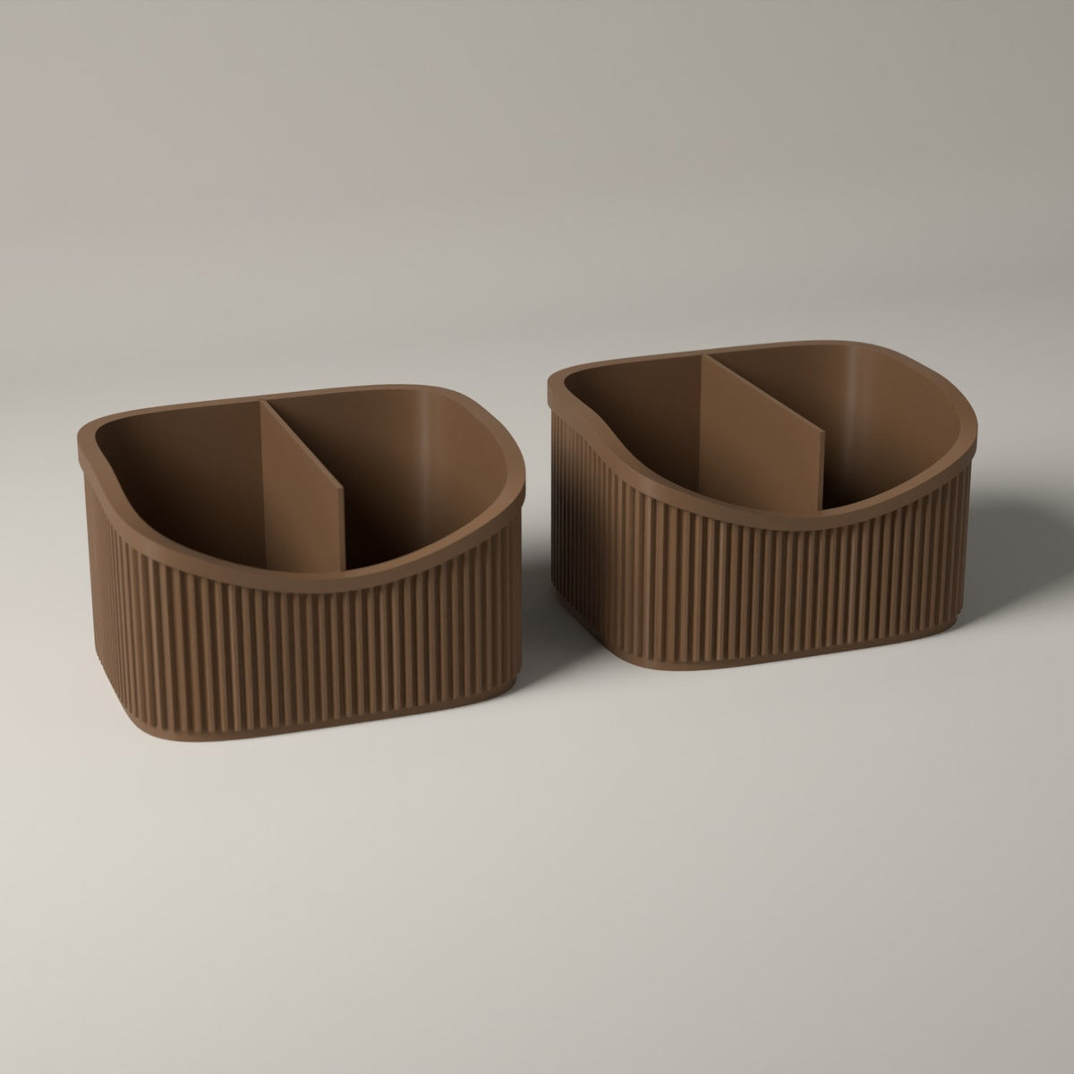 Small Ribbed Makeup Organiser Caddies for Vanity Storage, Set of 2 in cocoa brown