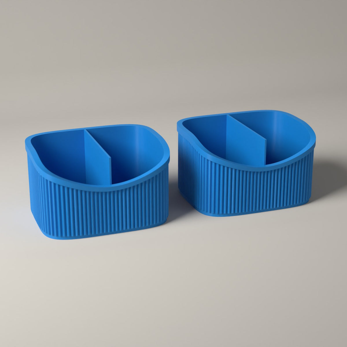 Small Ribbed Makeup Organiser Caddies for Vanity Storage, Set of 2 in cyan