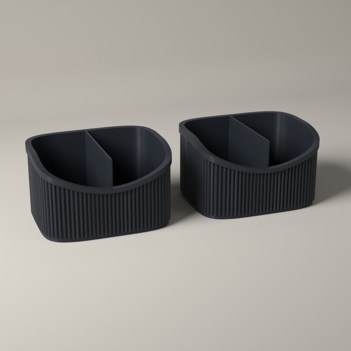 Small Ribbed Makeup Organiser Caddies for Vanity Storage, Set of 2 in grey