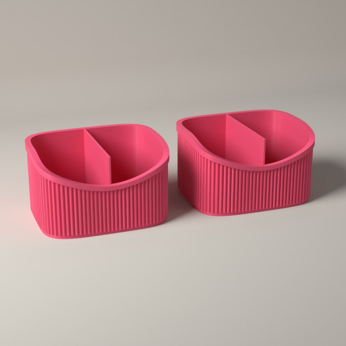 Small Ribbed Makeup Organiser Caddies for Vanity Storage, Set of 2 in hot pink