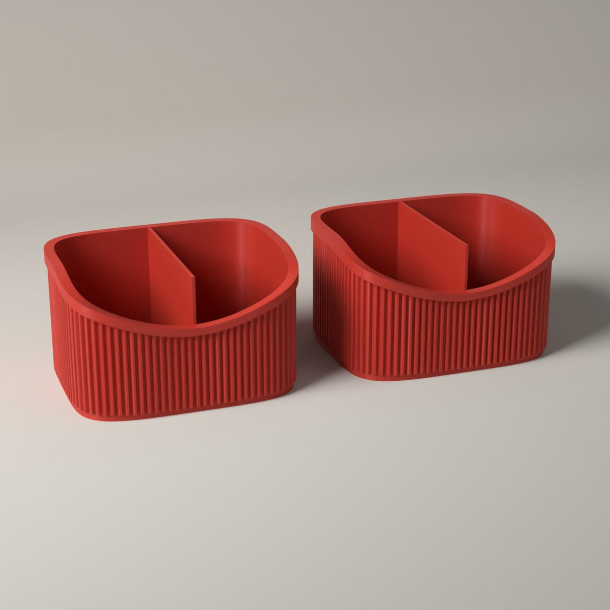 Small Ribbed Makeup Organiser Caddies for Vanity Storage, Set of 2 in red