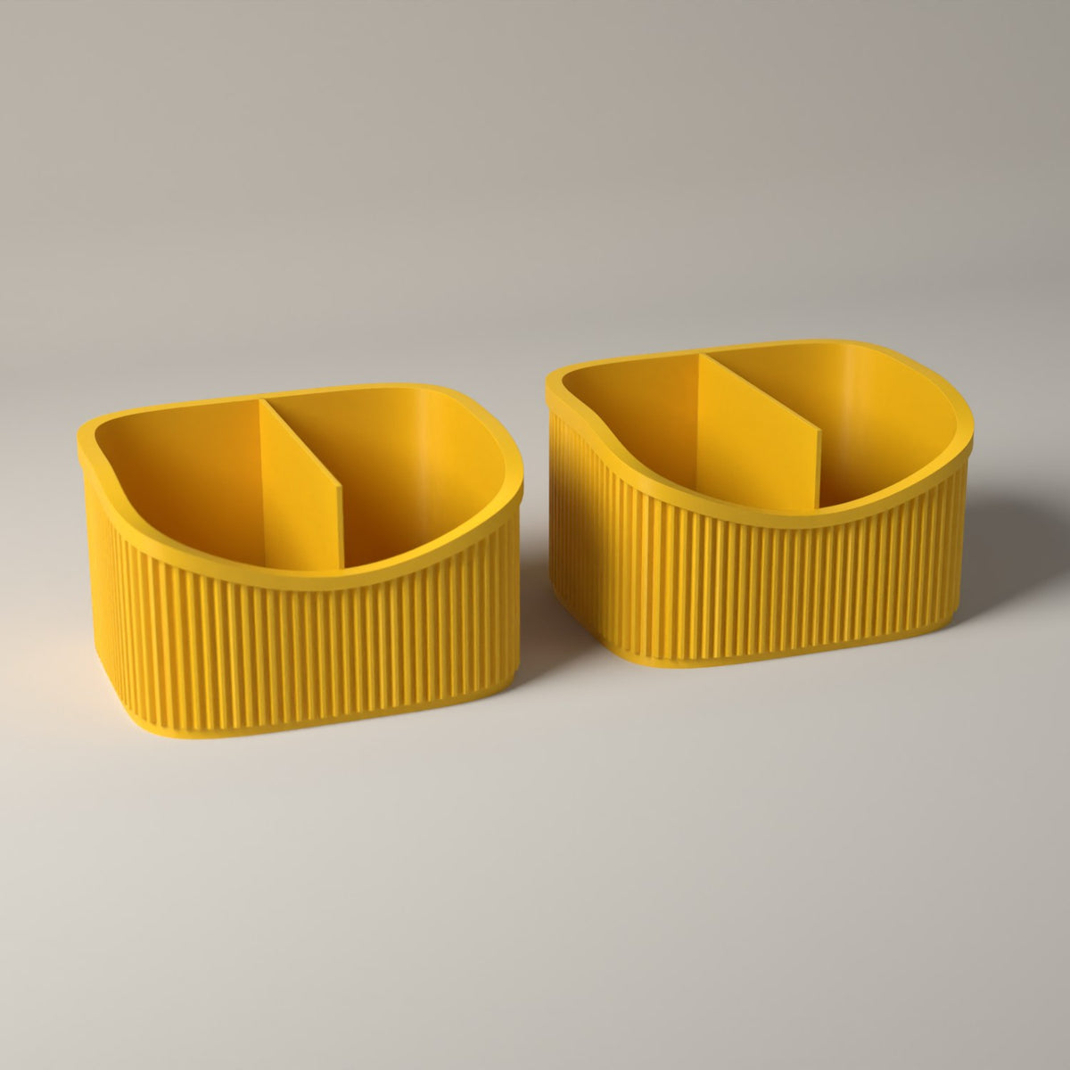 Small Ribbed Makeup Organiser Caddies for Vanity Storage, Set of 2 in sunflower yellow