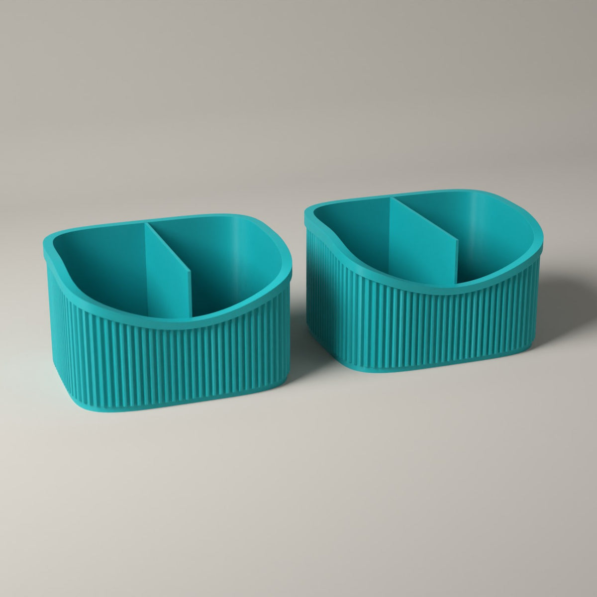 Small Ribbed Makeup Organiser Caddies for Vanity Storage, Set of 2 in turquoise