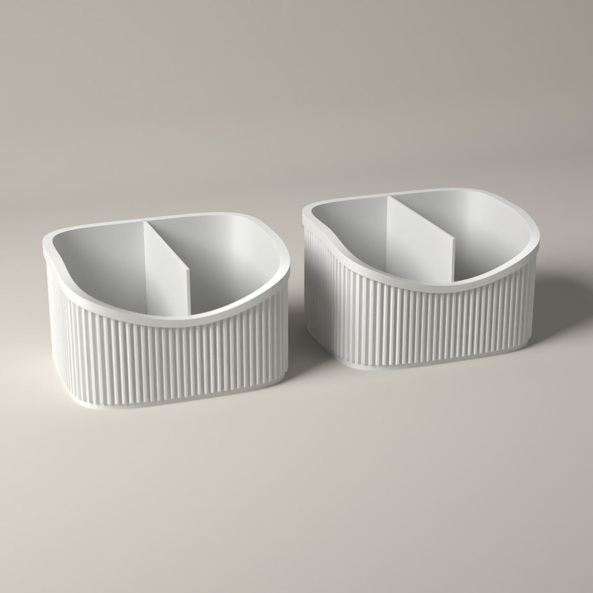 Small Ribbed Makeup Organiser Caddies for Vanity Storage, Set of 2 in white
