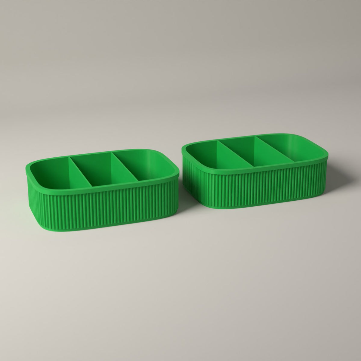 Ribbed Snack Storage Boxes Set of 2 - Sectioned Organisers for Wrapped Treats in forest green