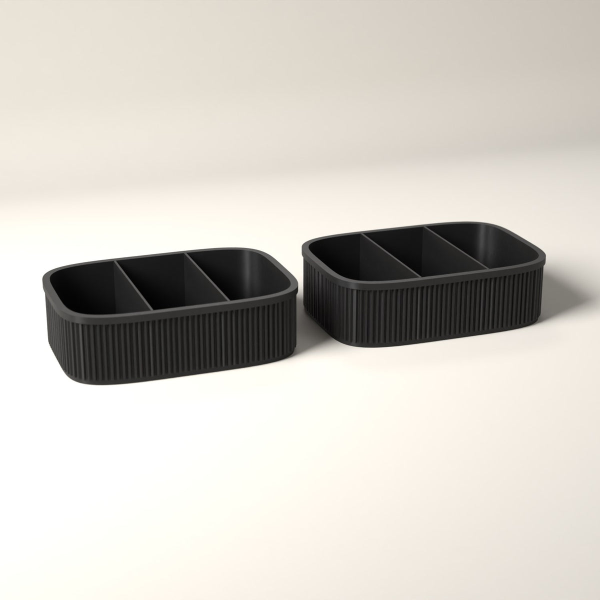 Ribbed Snack Storage Boxes Set of 2 - Sectioned Organisers for Wrapped Treats in black