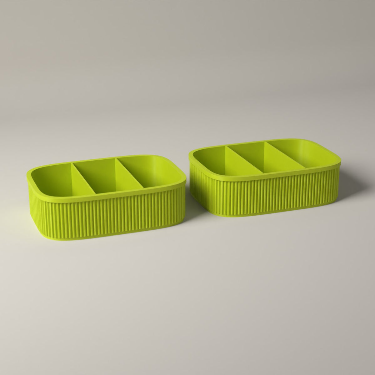 Ribbed Snack Storage Boxes Set of 2 - Sectioned Organisers for Wrapped Treats in bright green