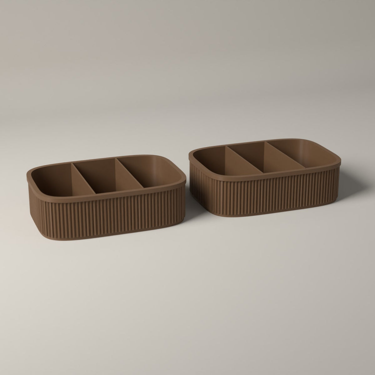 Ribbed Snack Storage Boxes Set of 2 - Sectioned Organisers for Wrapped Treats in cocoa brown