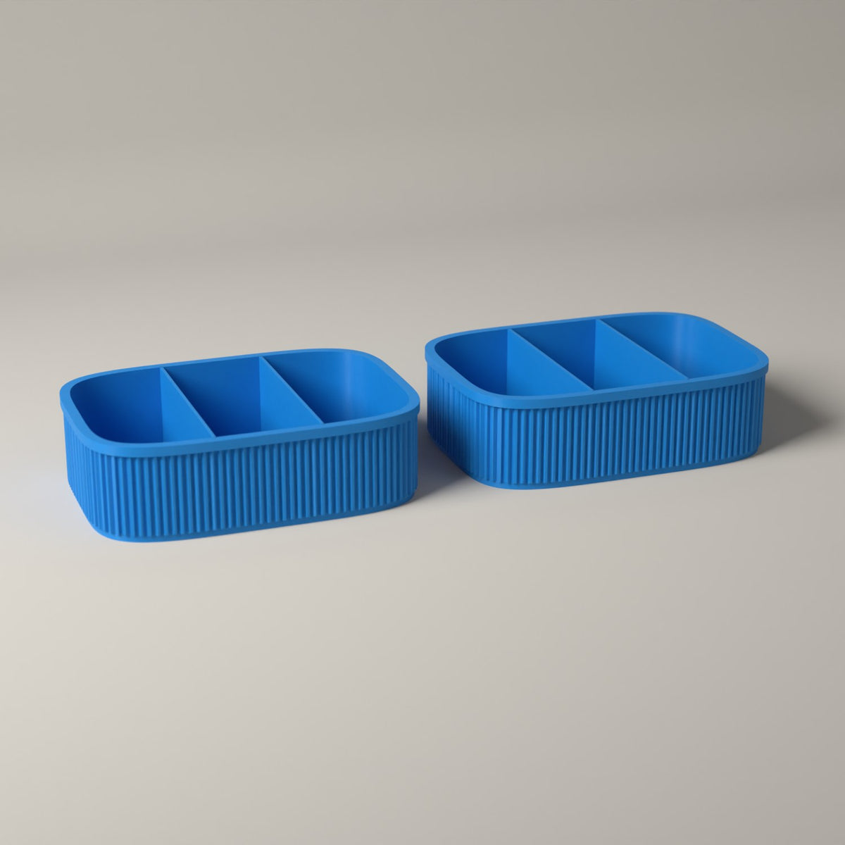 Ribbed Snack Storage Boxes Set of 2 - Sectioned Organisers for Wrapped Treats in cyan