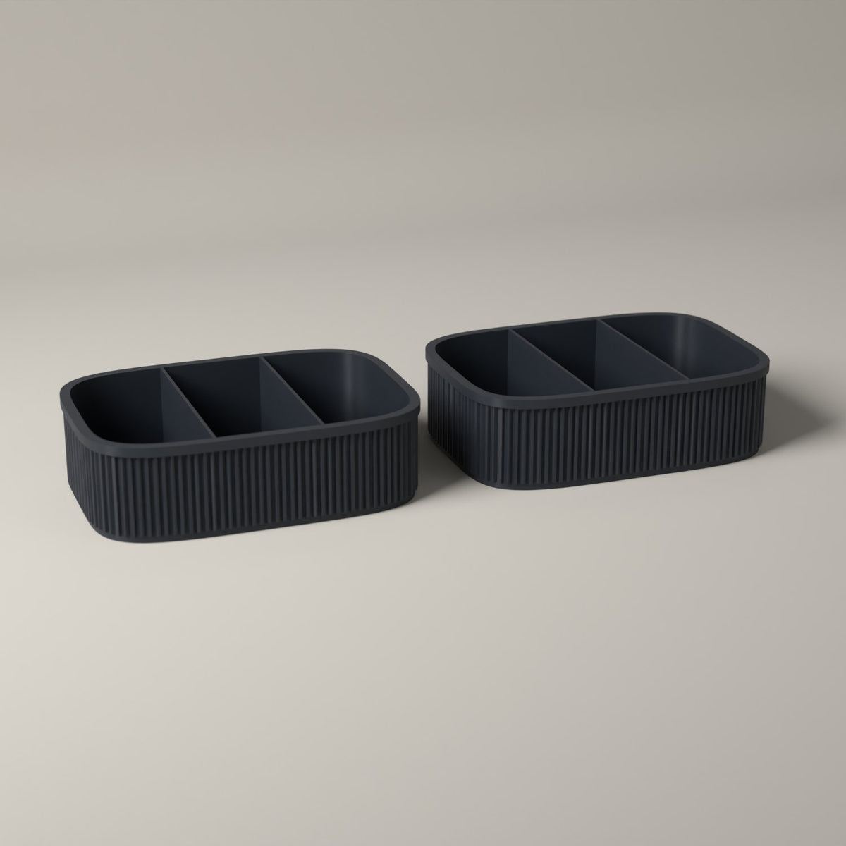 Ribbed Snack Storage Boxes Set of 2 - Sectioned Organisers for Wrapped Treats in grey