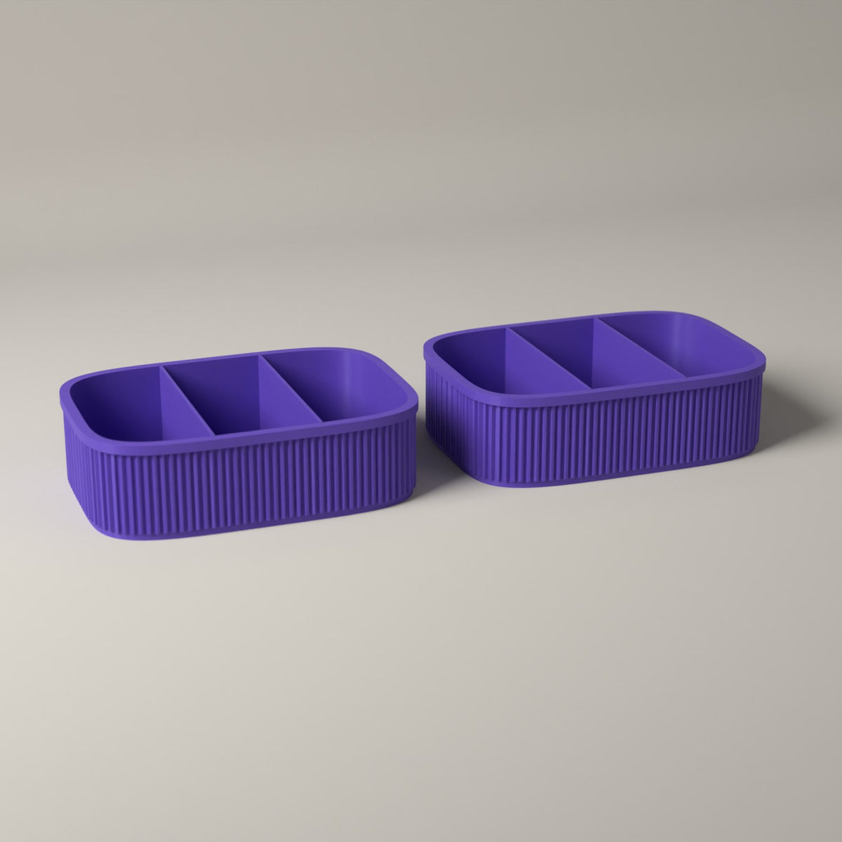 Ribbed Snack Storage Boxes Set of 2 - Sectioned Organisers for Wrapped Treats in purple