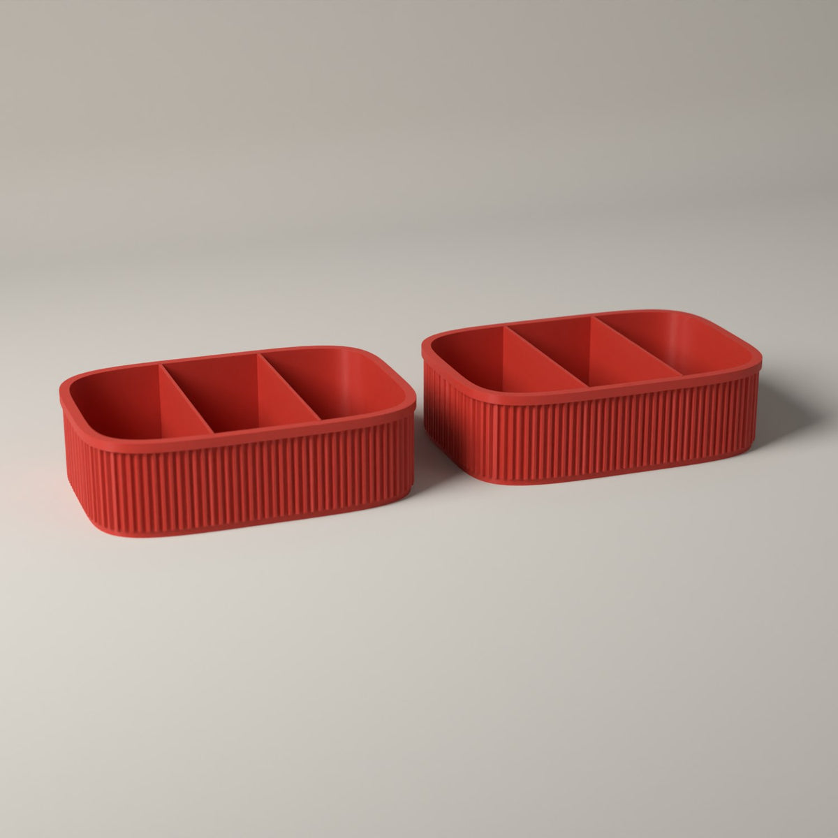 Ribbed Snack Storage Boxes Set of 2 - Sectioned Organisers for Wrapped Treats in red