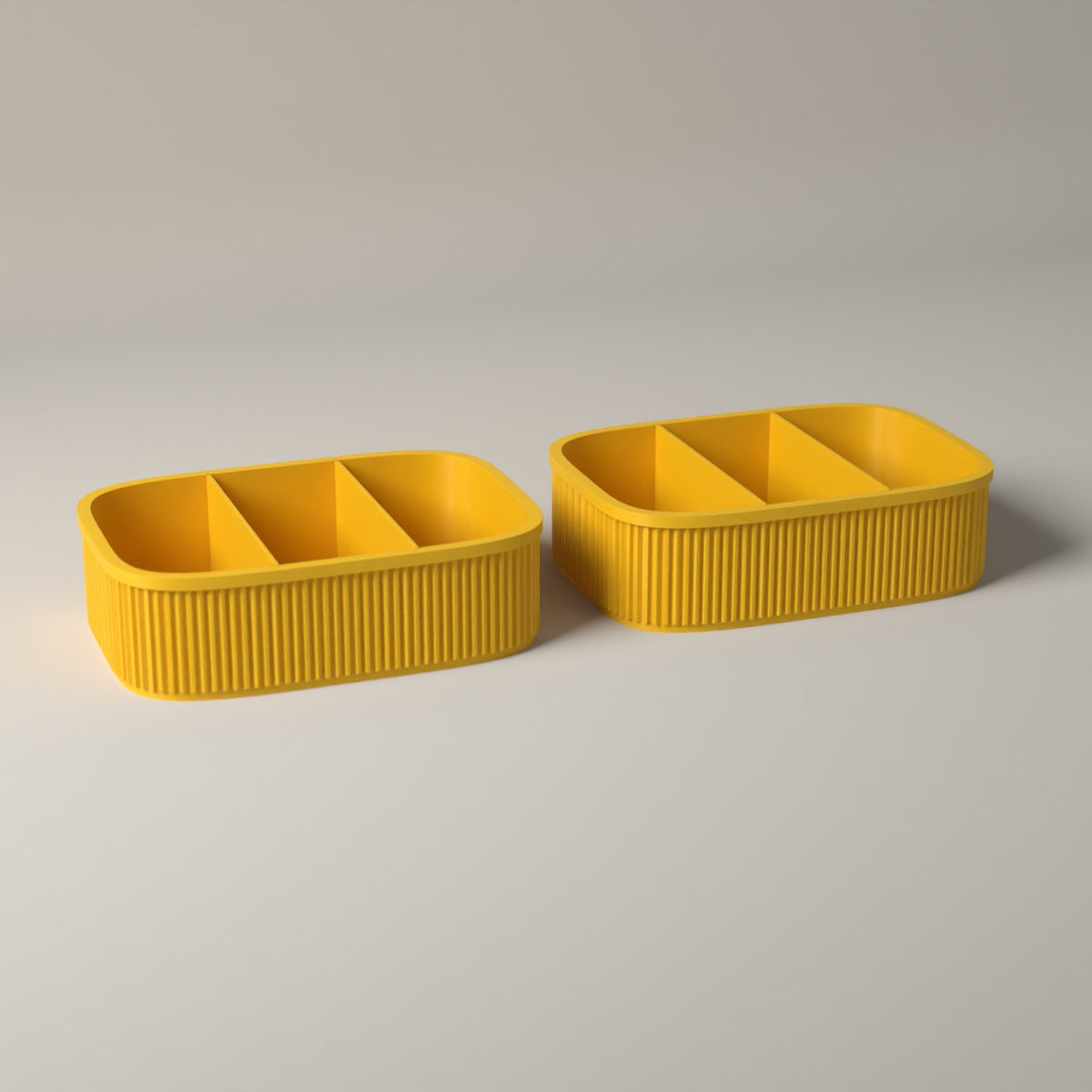Ribbed Snack Storage Boxes Set of 2 - Sectioned Organisers for Wrapped Treats in sunflower yellow