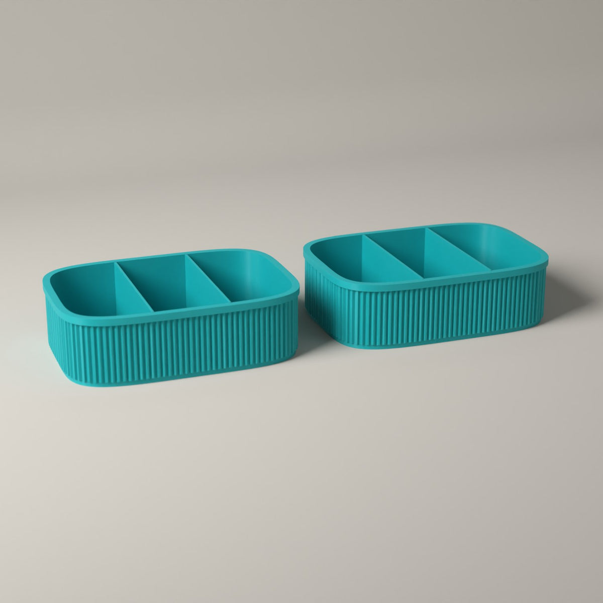 Ribbed Snack Storage Boxes Set of 2 - Sectioned Organisers for Wrapped Treats in turquoise