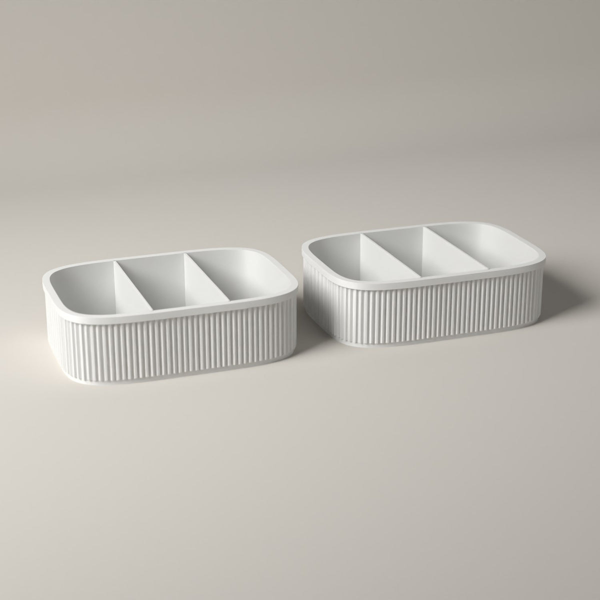 Ribbed Snack Storage Boxes Set of 2 - Sectioned Organisers for Wrapped Treats in white