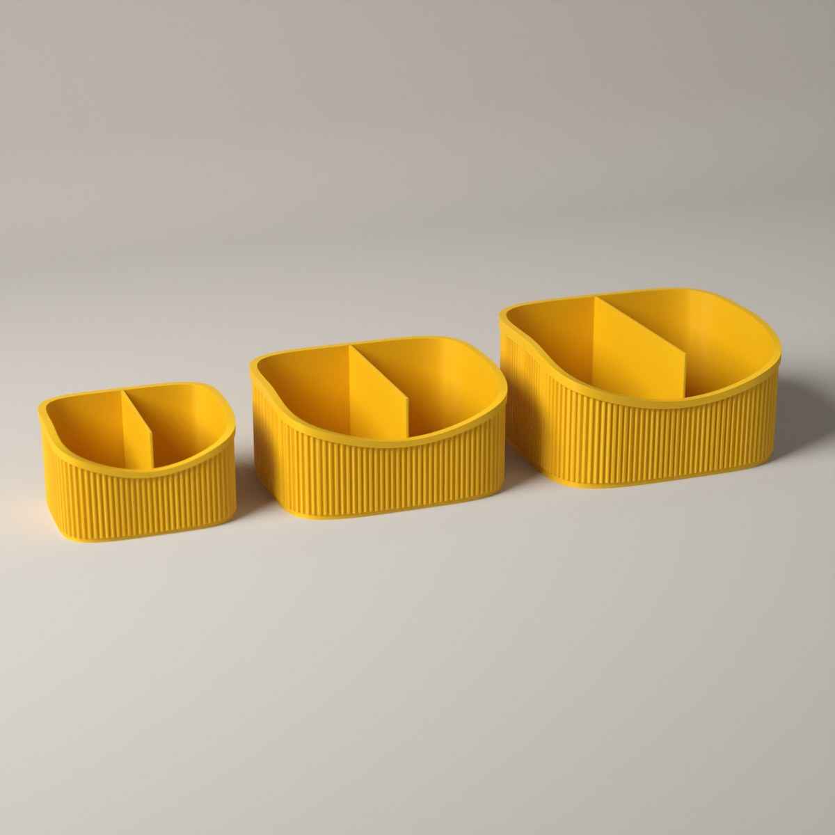 Ribbed Makeup Organiser Caddies, Set of 3 Graduated Sizes in sunflower yellow