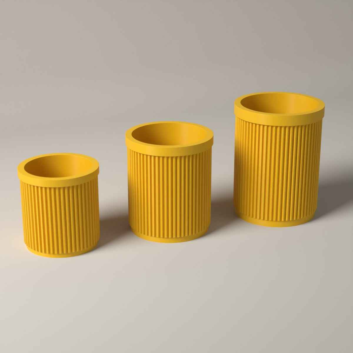 Ribbed Pen Pots Set of 3 Heights - Desk Storage for Pens and Pencils in sunflower yellow