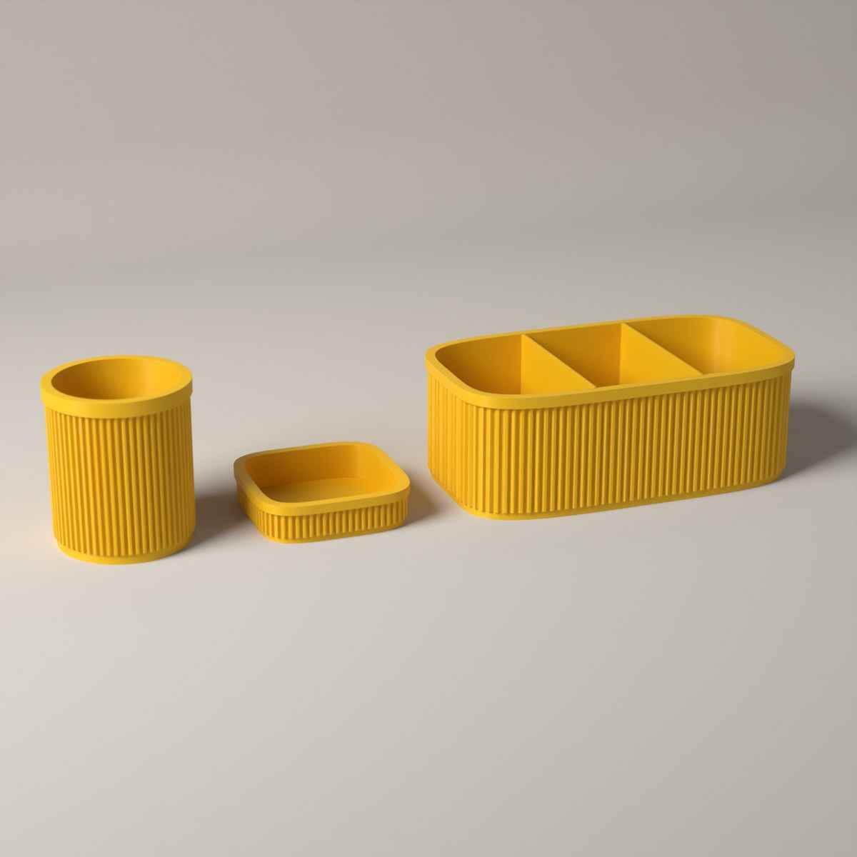 Ribbed Teacher Desk Organiser Set of 3 with Caddy, Pen Pot and Note Tray in sunflower yellow