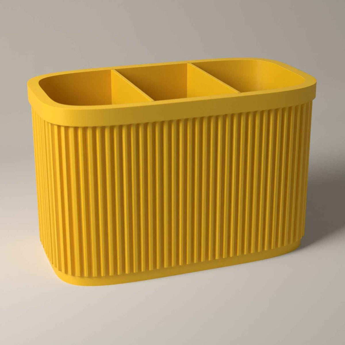 Ribbed Pen Holder with 3 Compartments for Desk Organisation in sunflower yellow