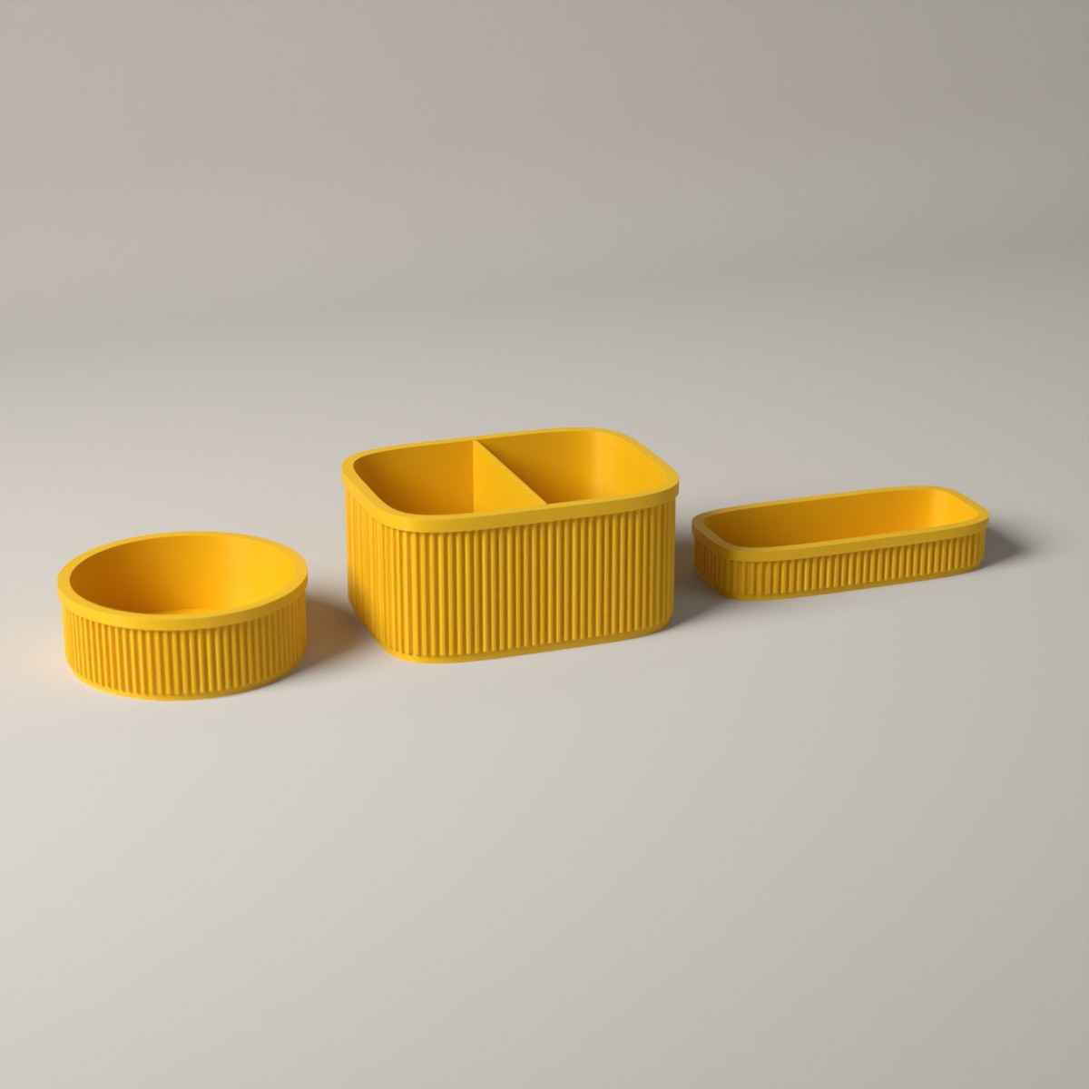 Ribbed Bedside Organiser Set of 3 - Caddy, Key Bowl and Glasses Tray in sunflower yellow