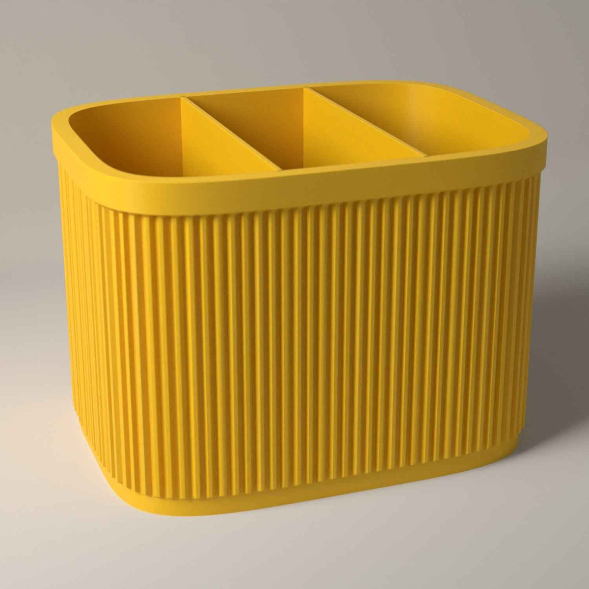Ribbed Cutlery Caddy with Divided Storage for Table Organisation in sunflower yellow