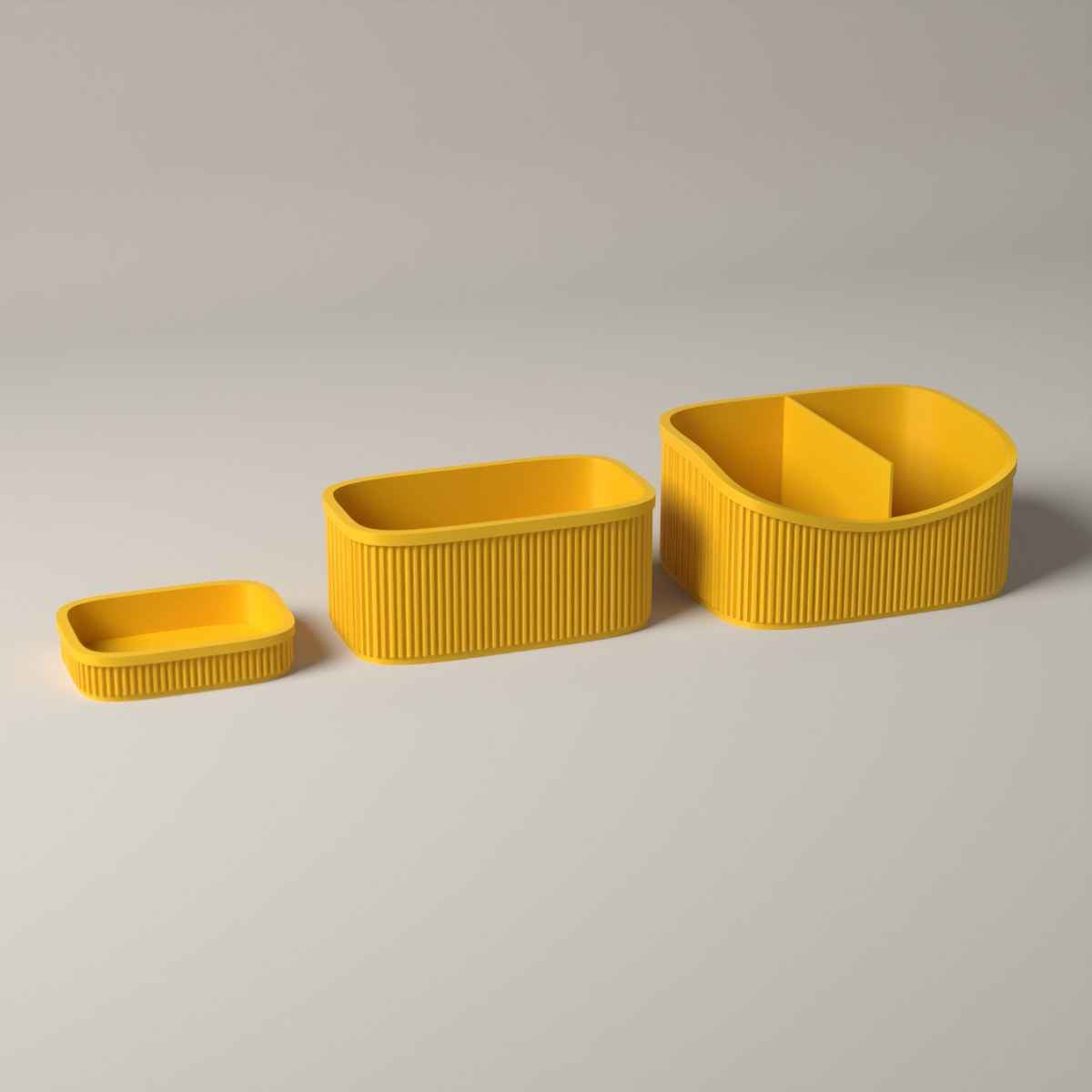Ribbed Dressing Table Organiser Set of 3 - Caddy, Stand and Tray in sunflower yellow