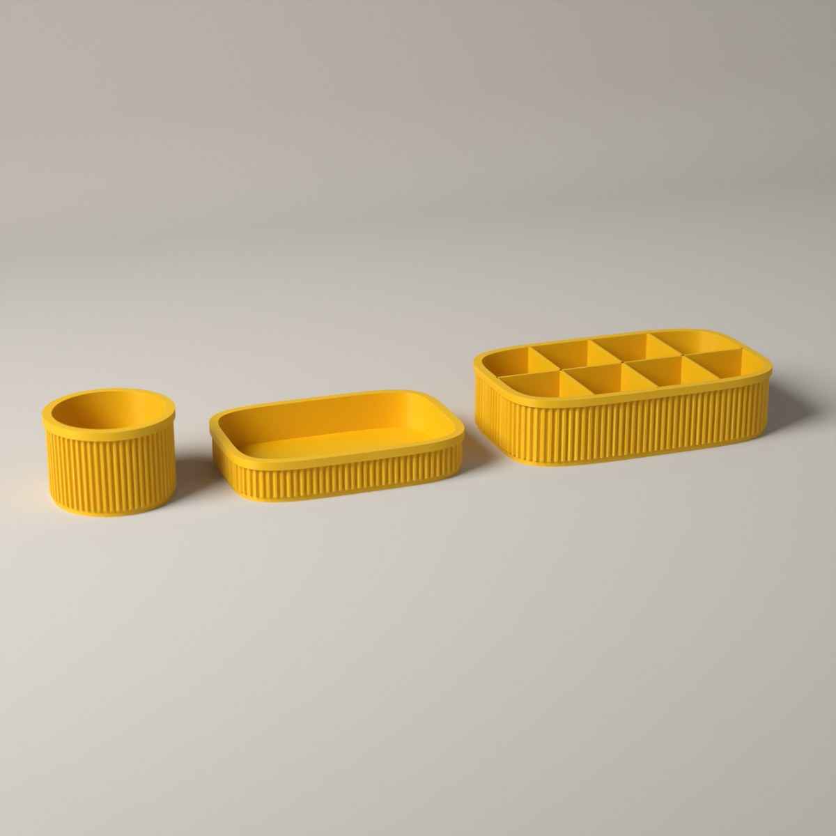 Ribbed Coffee Station Organiser Set of 3 - Pod Holder, Tray and Pot in sunflower yellow