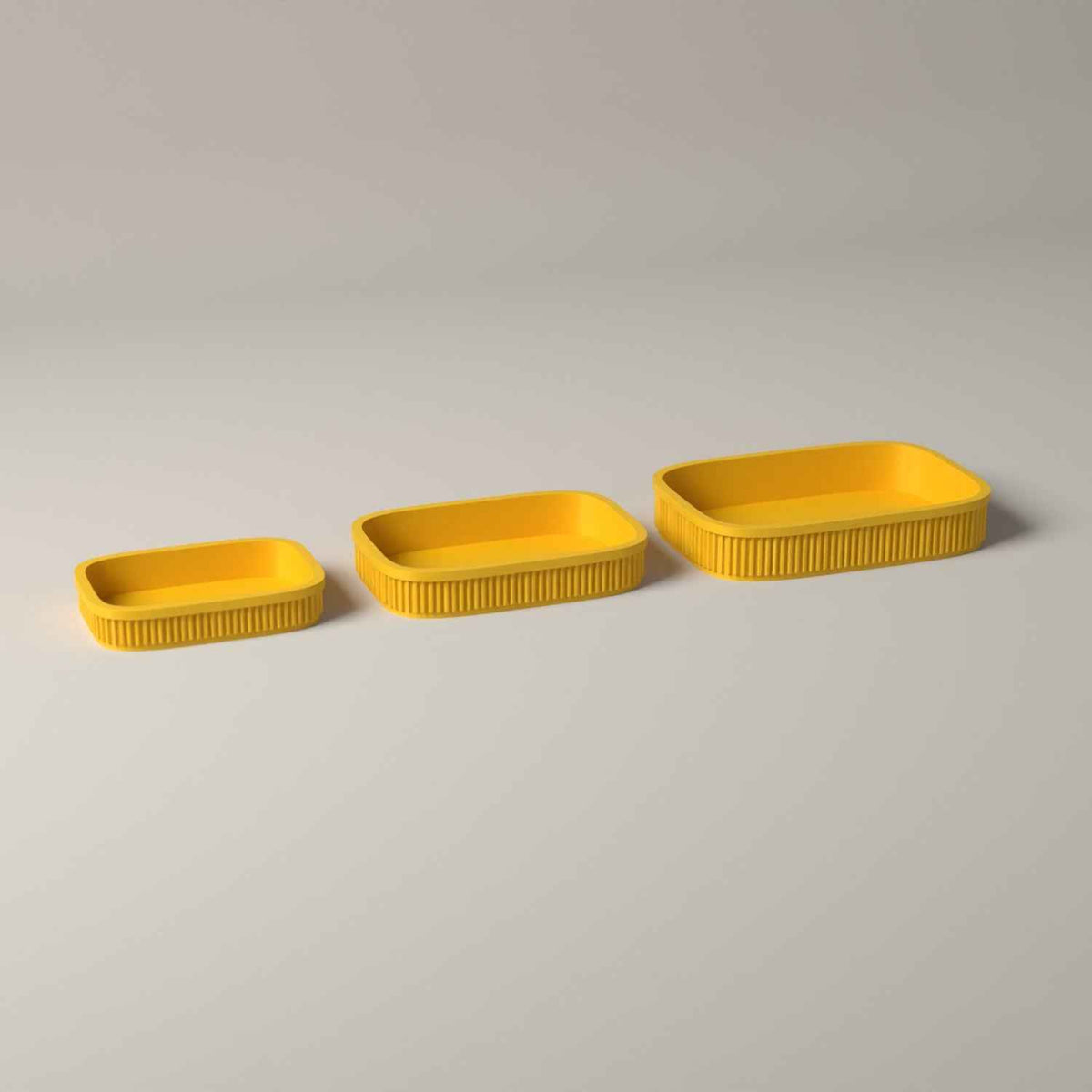 Ribbed Bathroom Trays Set of 3 - Graduated Shelf and Counter Storage in sunflower yellow