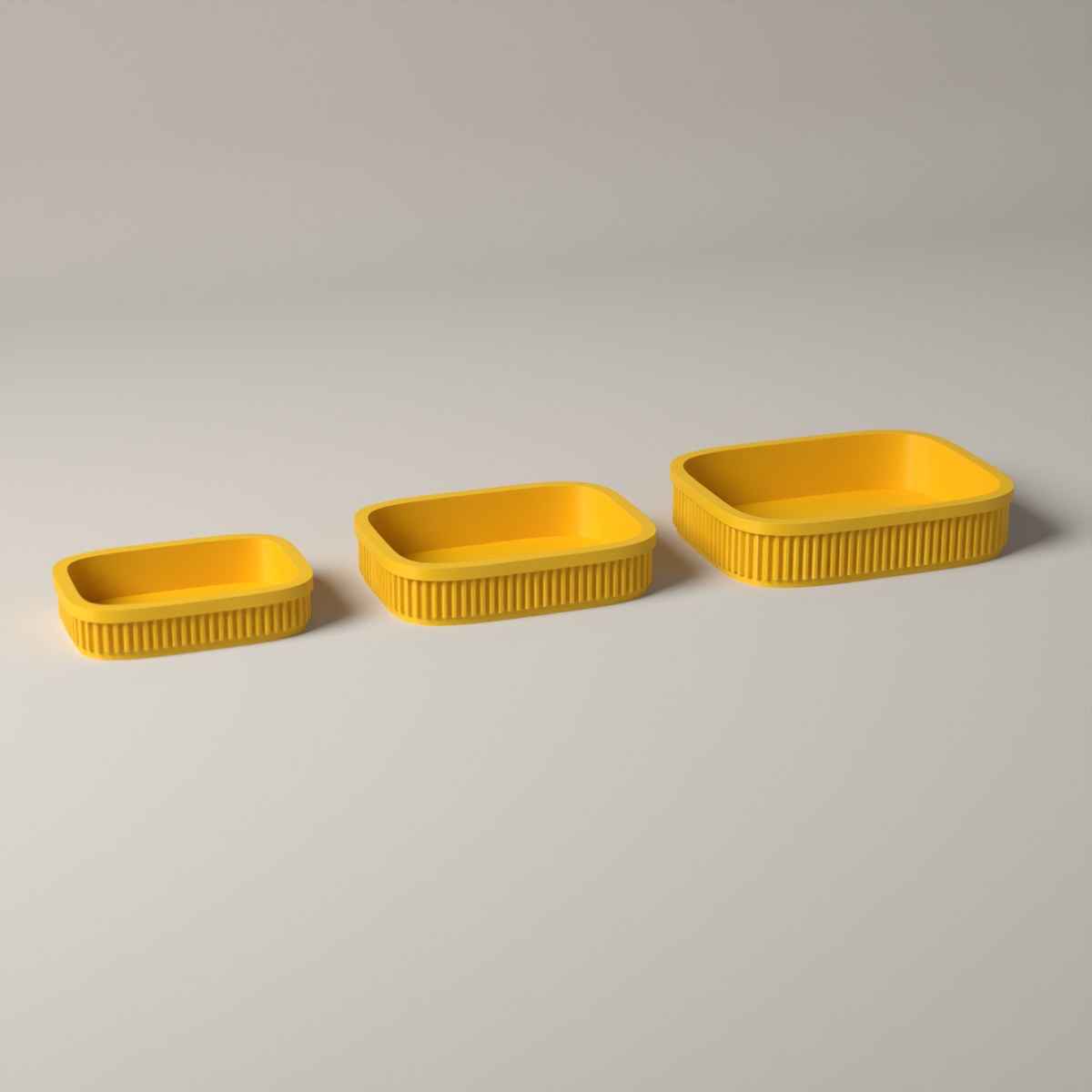 Ribbed Trinket Trays for Jewellery, Set of 3 Graduated Sizes in sunflower yellow