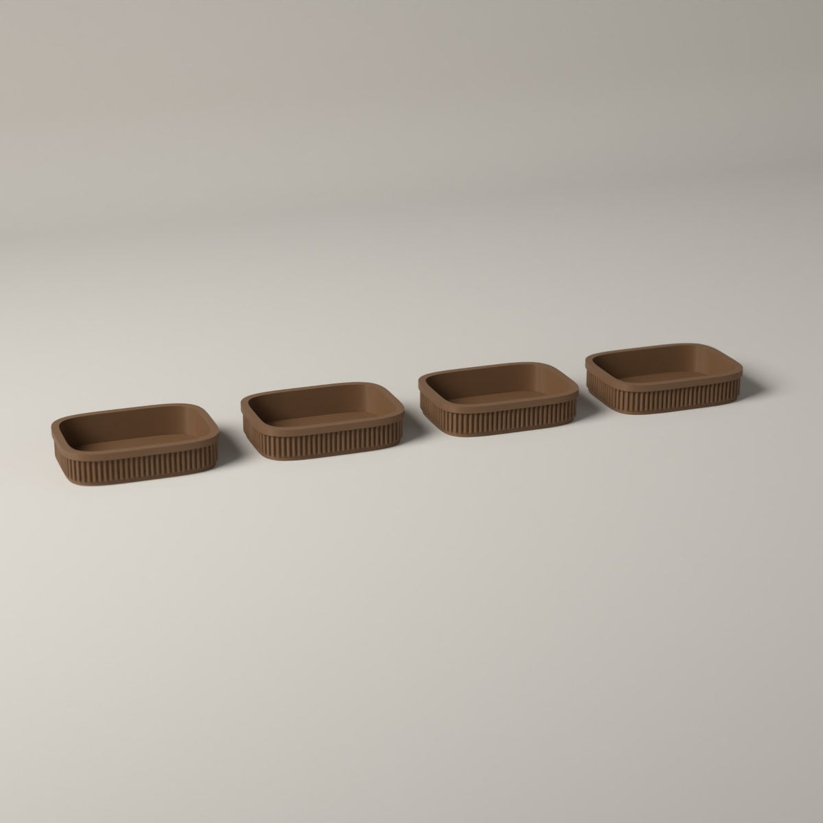 Trinket Trays Set of 4, Ribbed Drawer Organisers for Jewellery in cocoa brown
