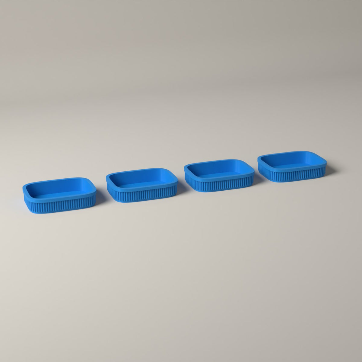 Trinket Trays Set of 4, Ribbed Drawer Organisers for Jewellery in cyan