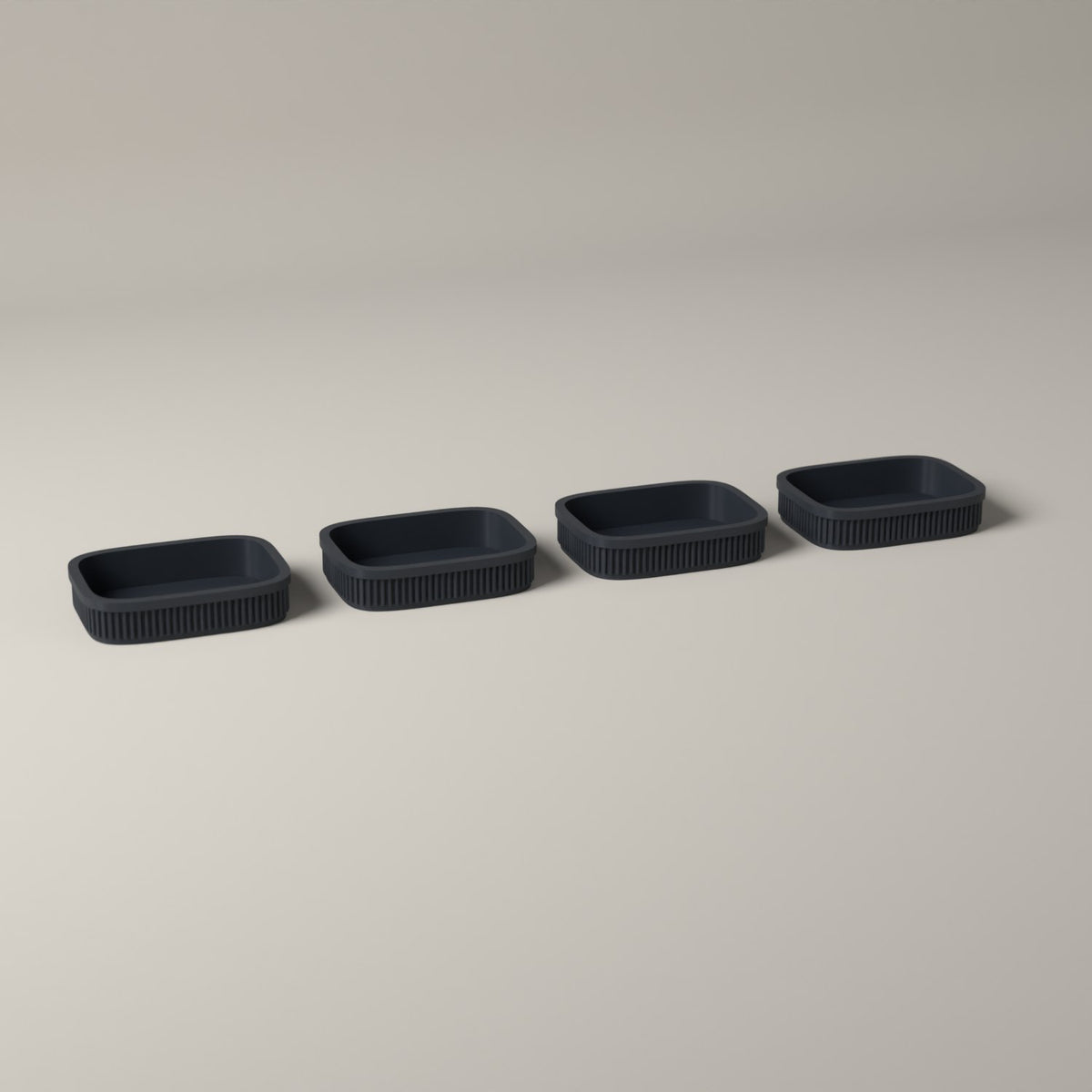 Trinket Trays Set of 4, Ribbed Drawer Organisers for Jewellery in grey