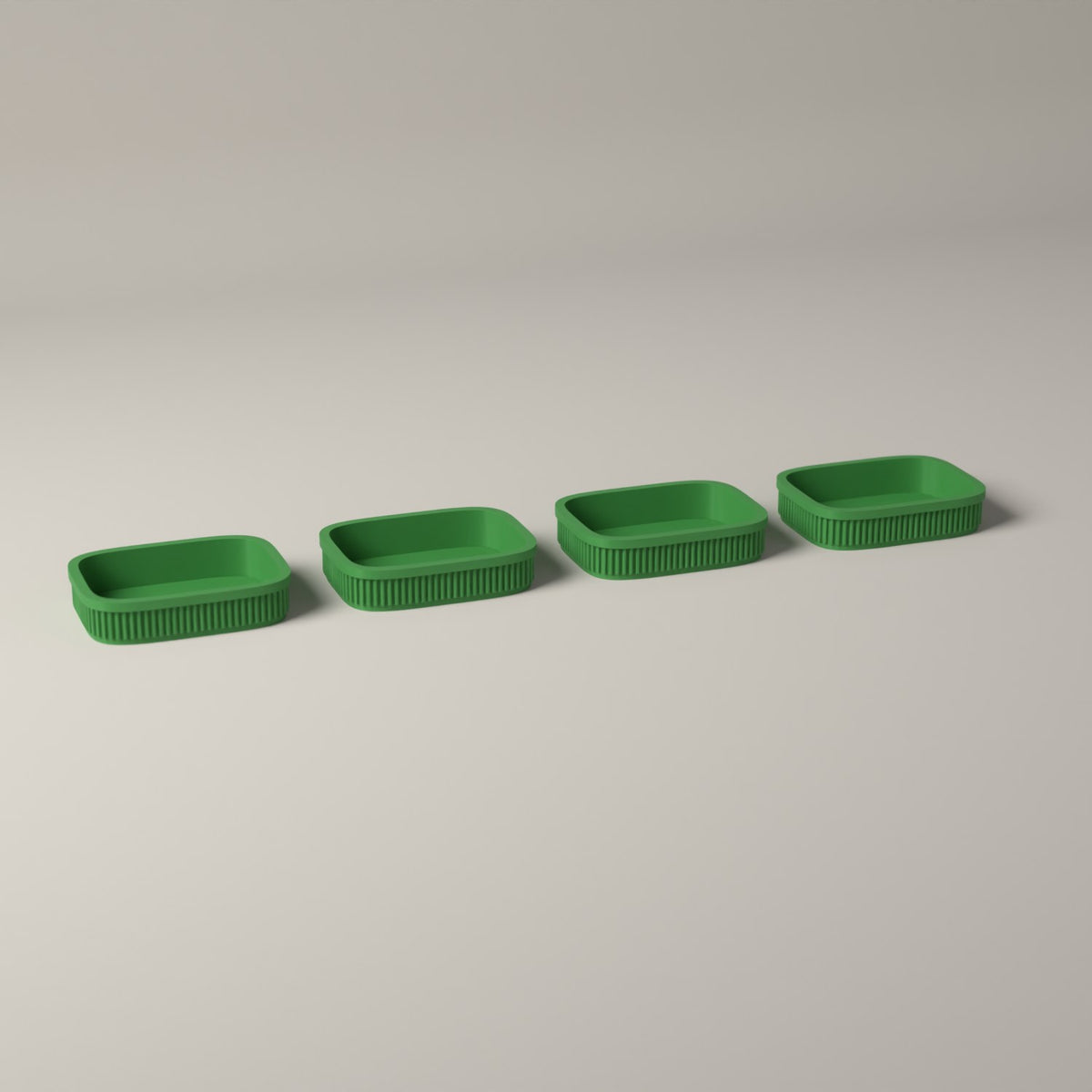 Trinket Trays Set of 4, Ribbed Drawer Organisers for Jewellery in mistletoe green