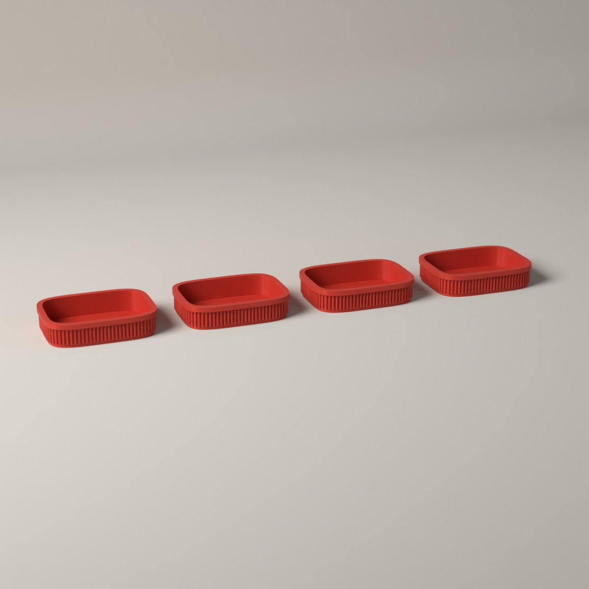 Trinket Trays Set of 4, Ribbed Drawer Organisers for Jewellery in red