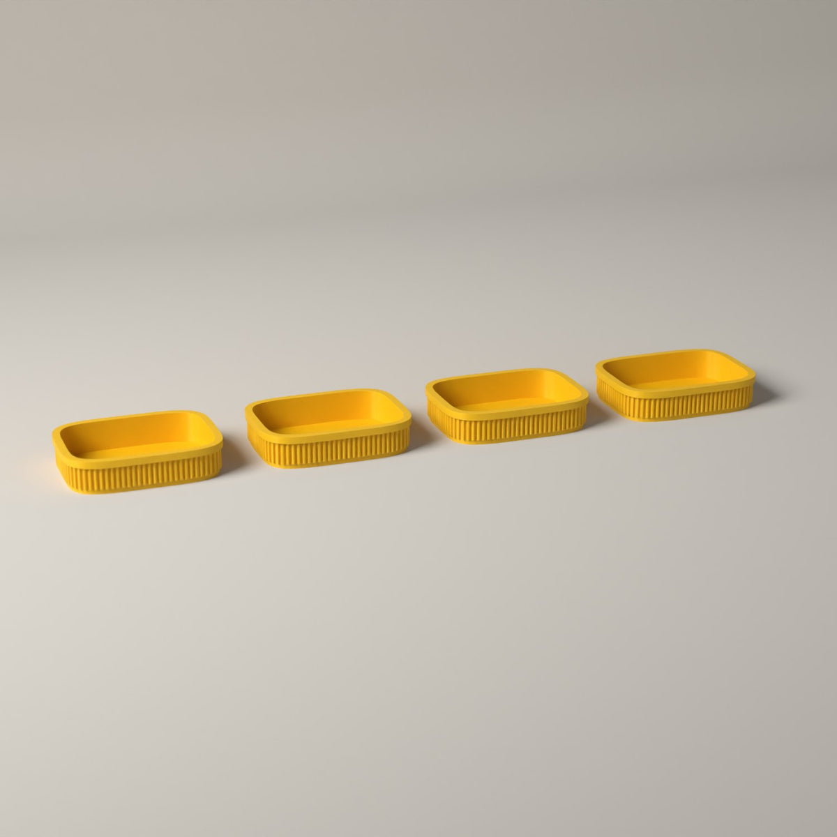 Trinket Trays Set of 4, Ribbed Drawer Organisers for Jewellery in sunflower yellow