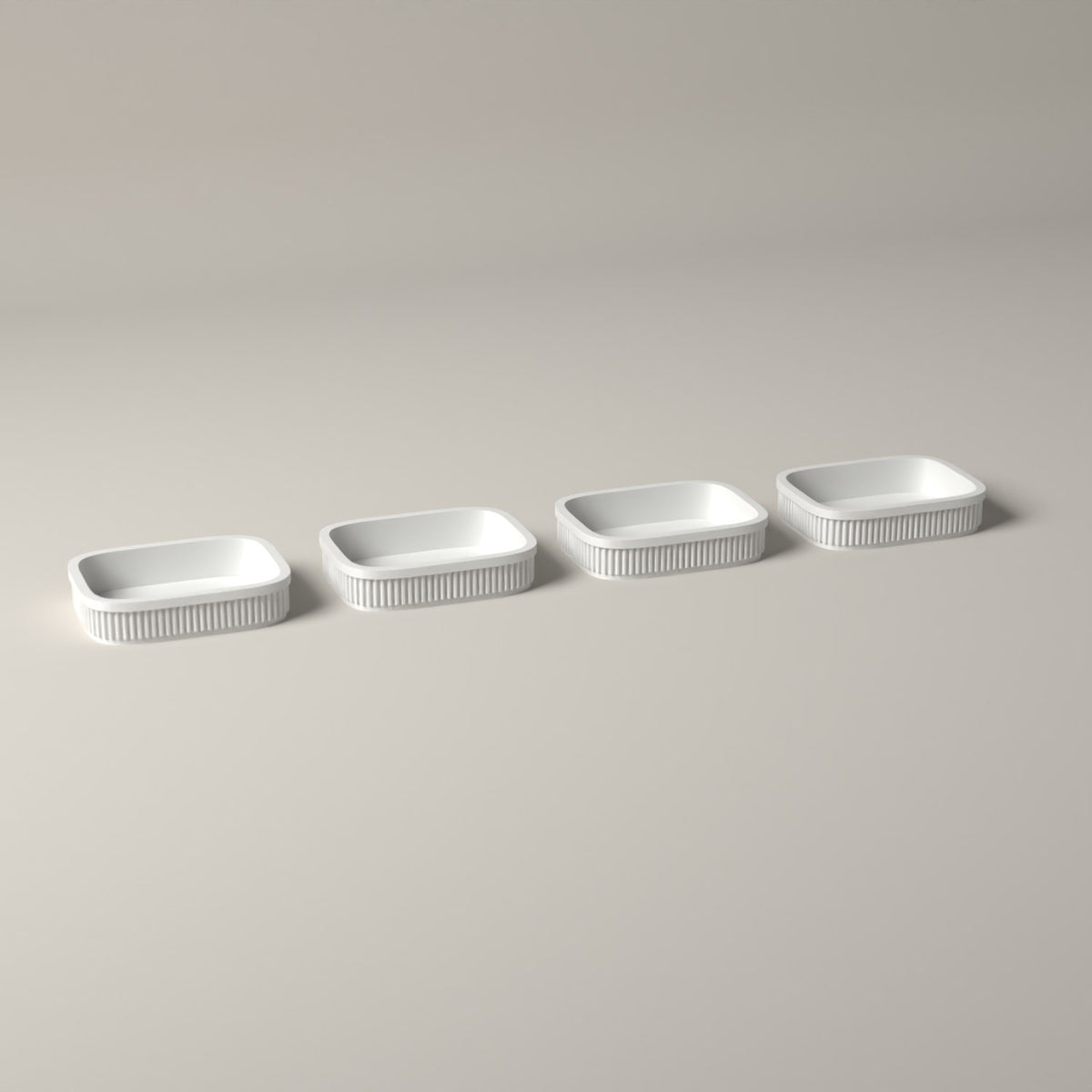 Trinket Trays Set of 4, Ribbed Drawer Organisers for Jewellery in white