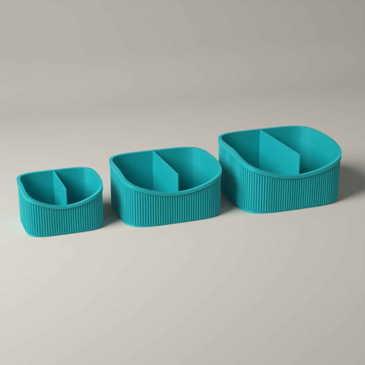 Ribbed Makeup Organiser Caddies, Set of 3 Graduated Sizes in turquoise