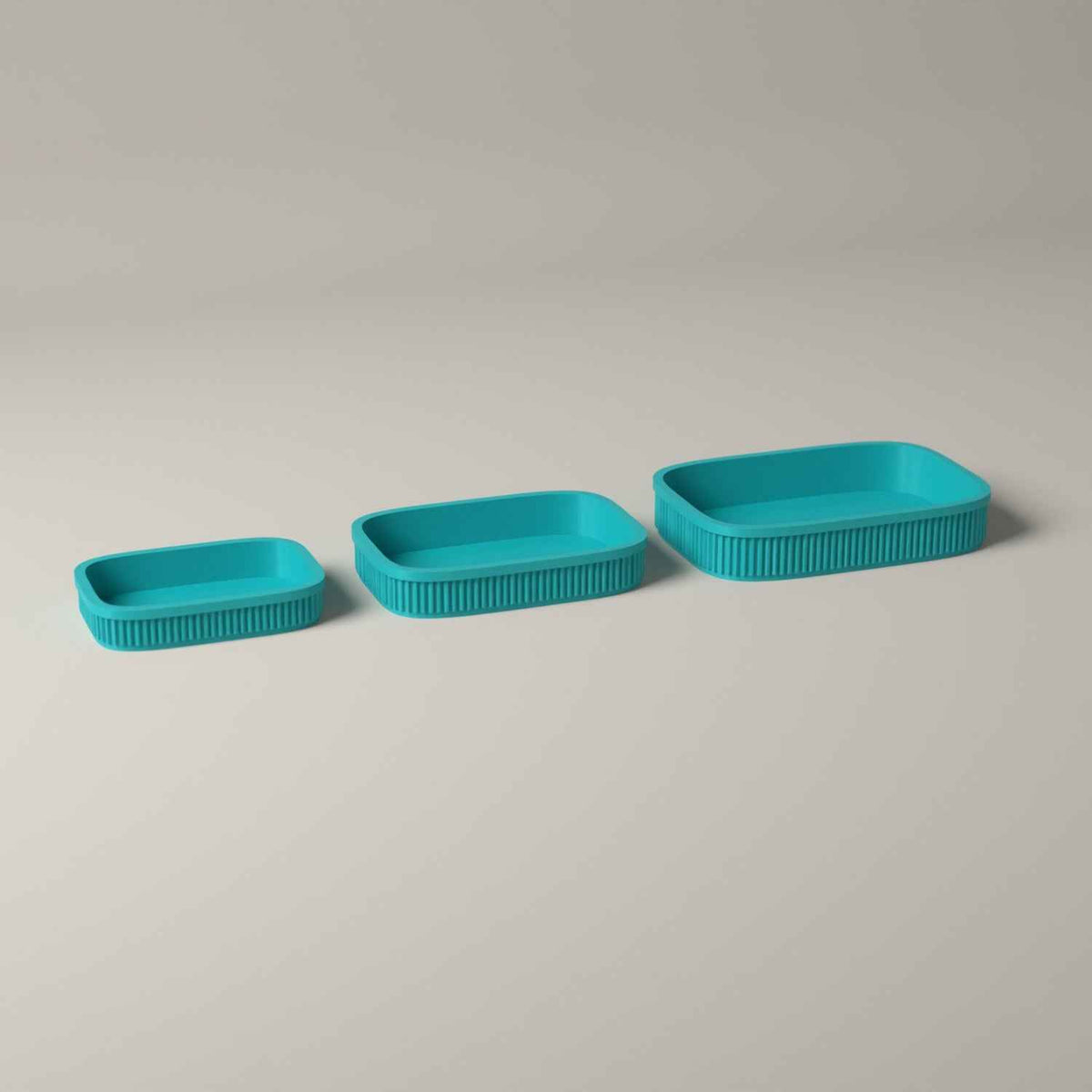 Ribbed Bathroom Trays Set of 3 - Graduated Shelf and Counter Storage in turquoise