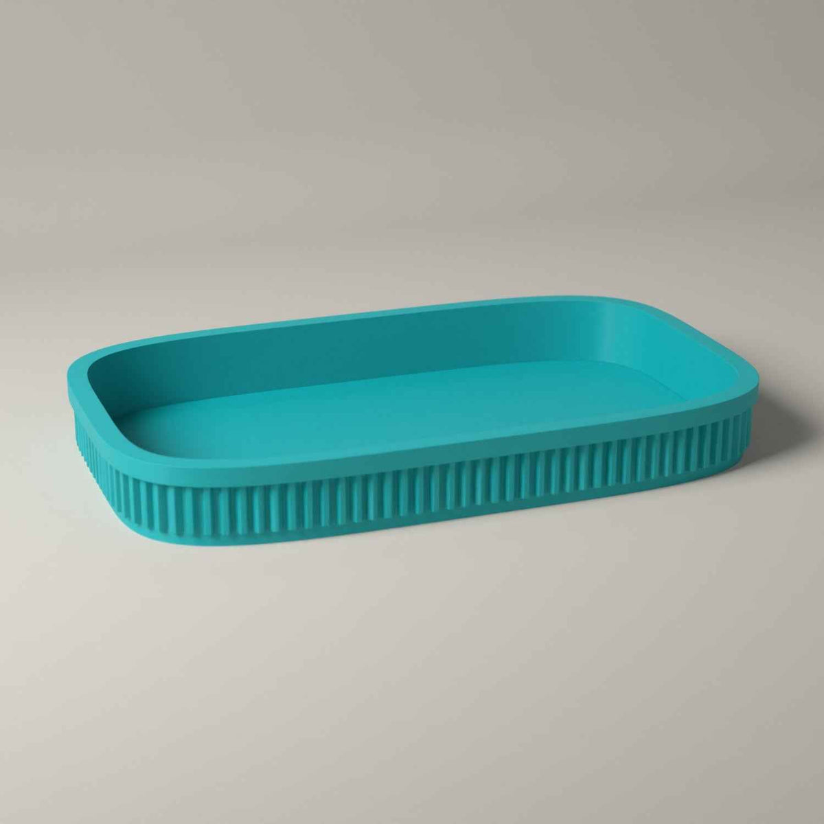 Ribbed Rolling Tray and Shallow Desktop Organiser in turquoise