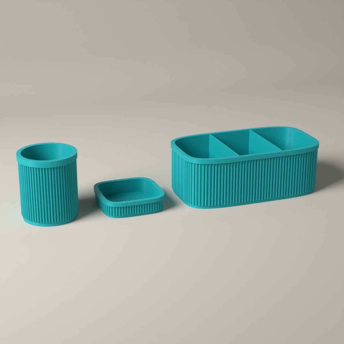 Ribbed Teacher Desk Organiser Set of 3 with Caddy, Pen Pot and Note Tray in turquoise