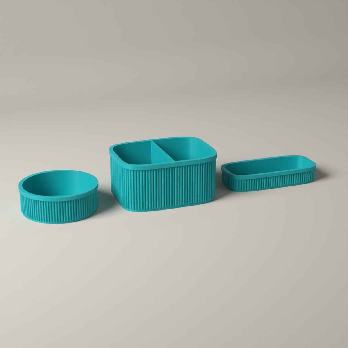 Ribbed Bedside Organiser Set of 3 - Caddy, Key Bowl and Glasses Tray in turquoise
