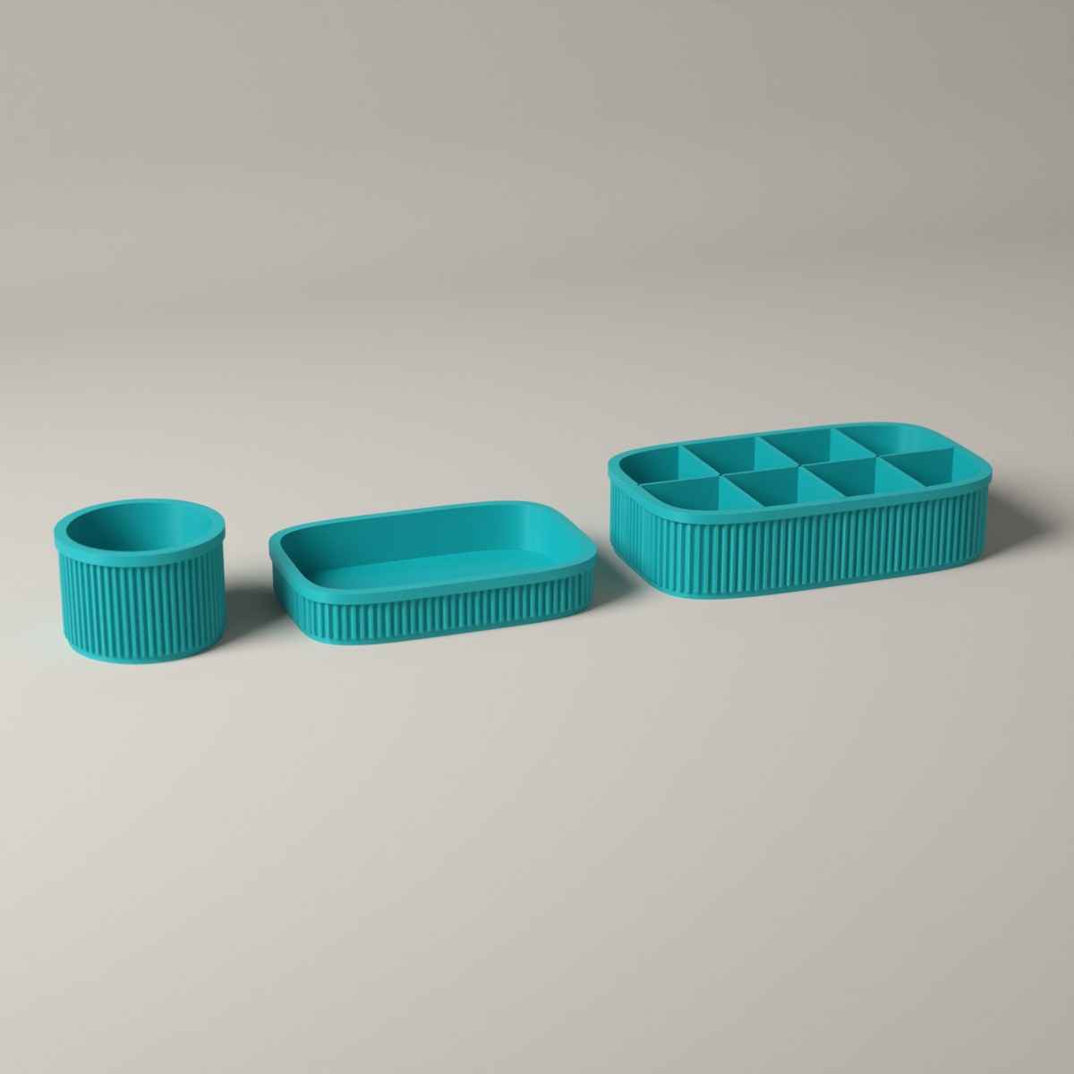 Ribbed Coffee Station Organiser Set of 3 - Pod Holder, Tray and Pot in turquoise