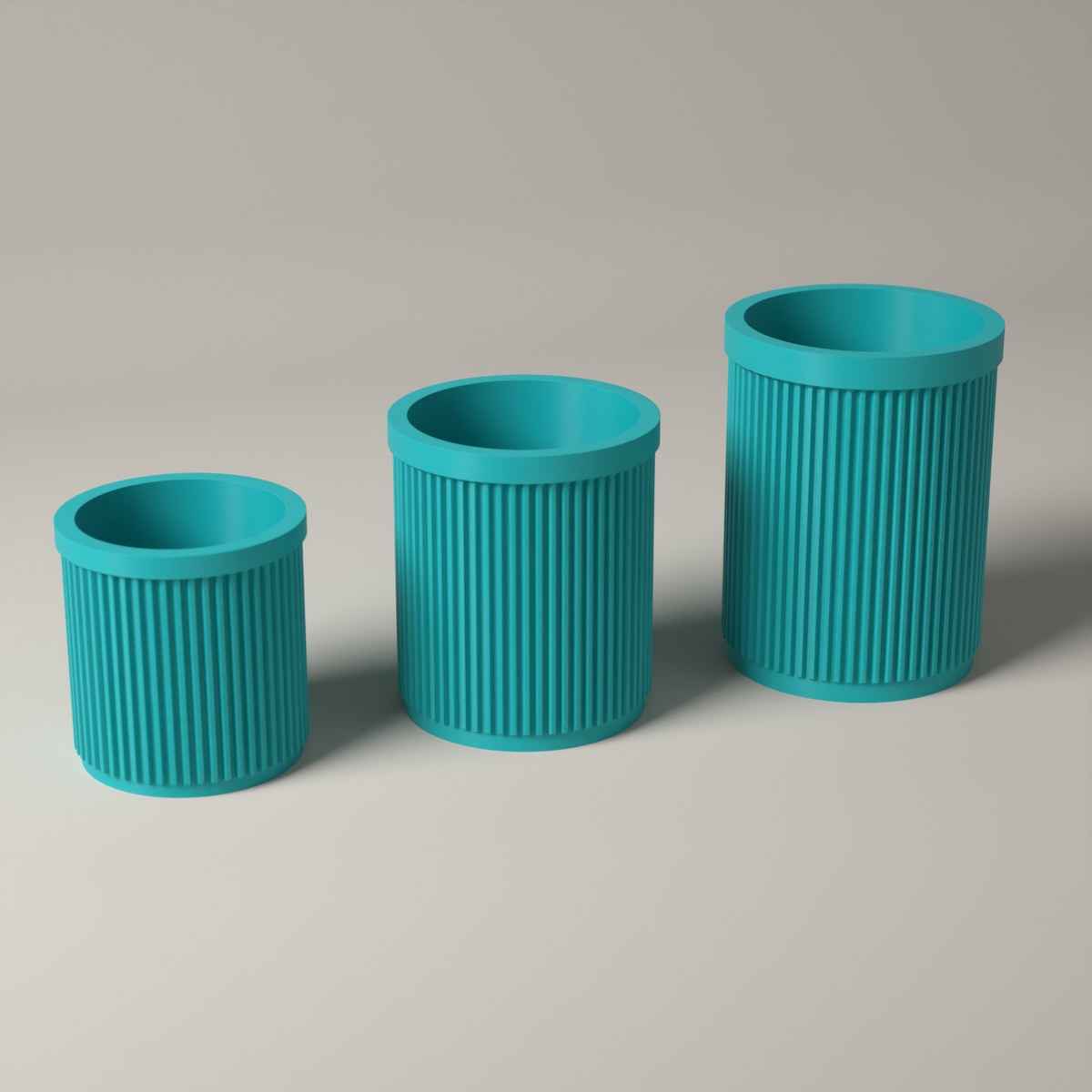 Ribbed Pen Pots Set of 3 Heights - Desk Storage for Pens and Pencils in turquoise