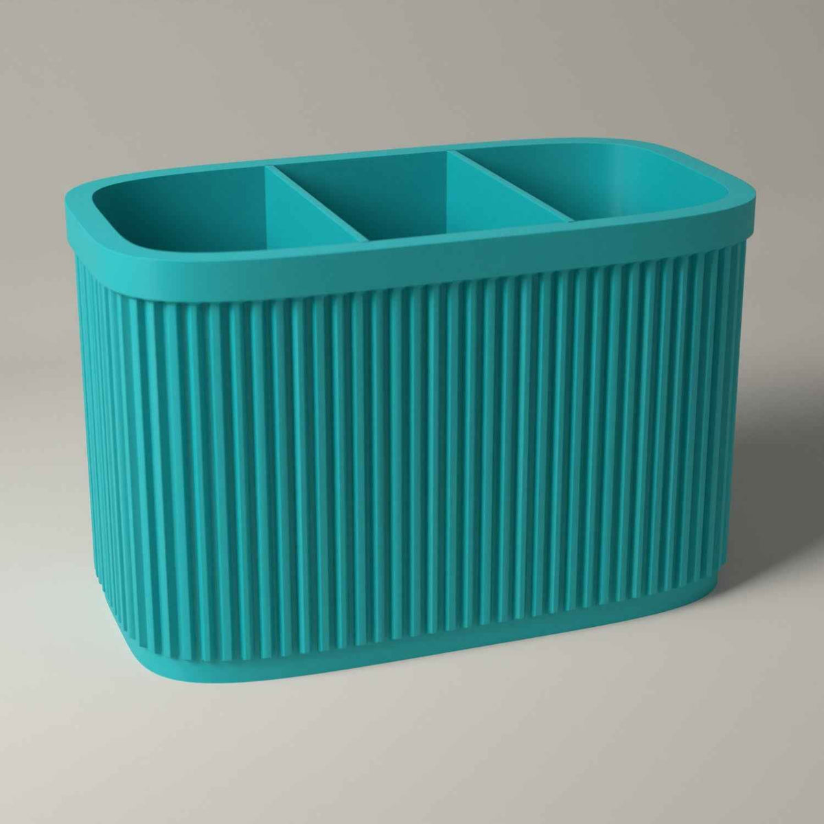 Ribbed Pen Holder with 3 Compartments for Desk Organisation in turquoise
