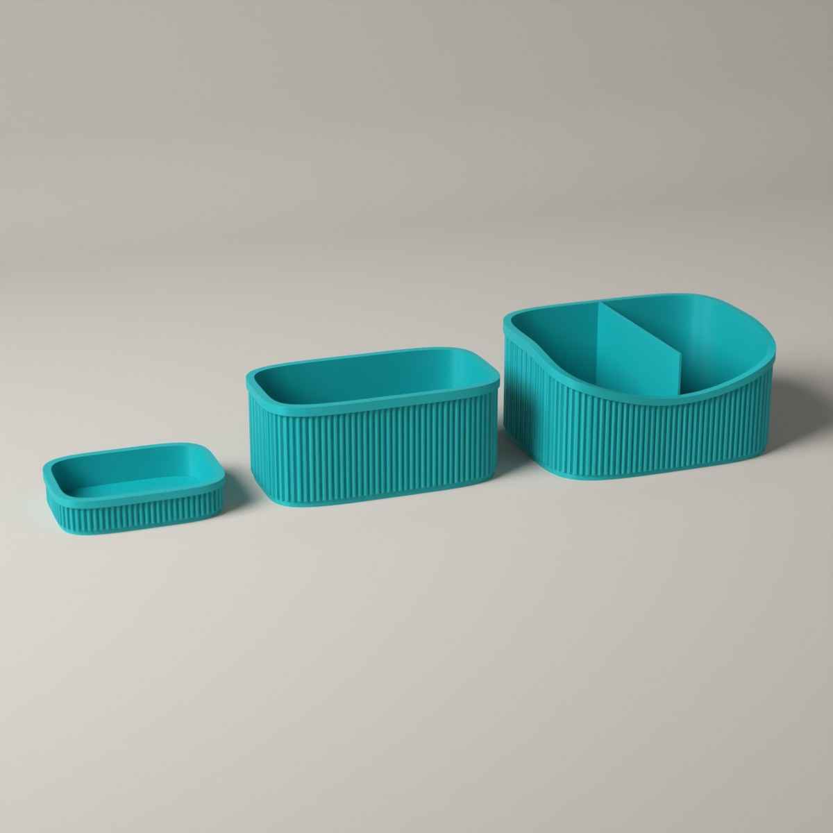 Ribbed Dressing Table Organiser Set of 3 - Caddy, Stand and Tray in turquoise