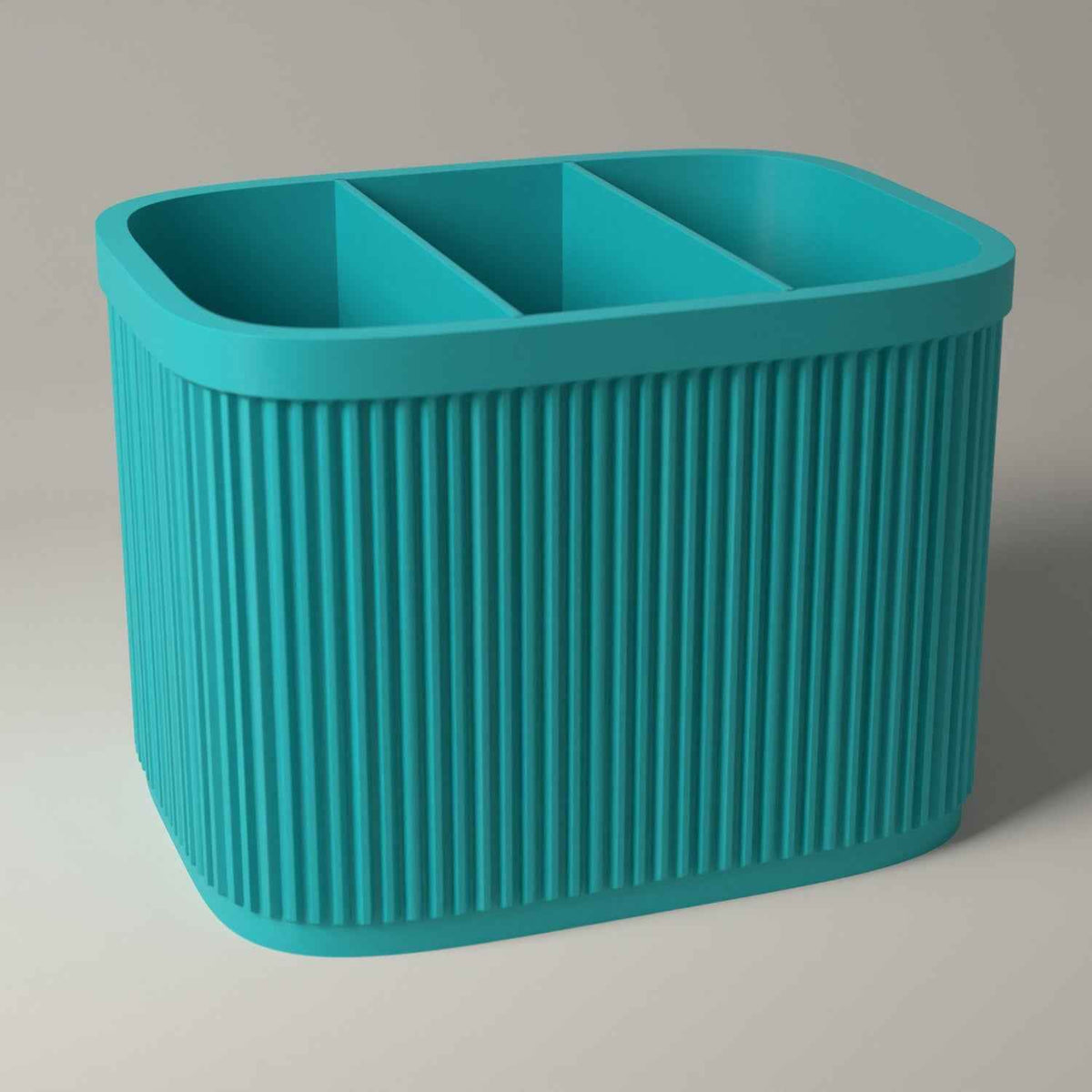 Ribbed Cutlery Caddy with Divided Storage for Table Organisation in turquoise