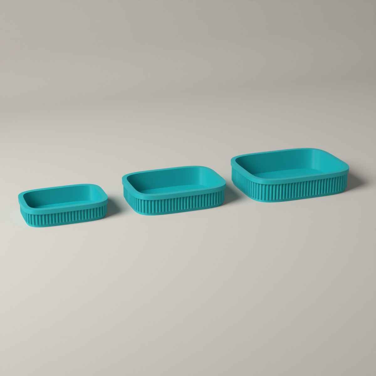 Ribbed Trinket Trays for Jewellery, Set of 3 Graduated Sizes in turquoise